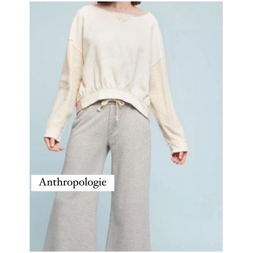 Anthropologie Saturday Sunday Au Fait Cream Pink Metallic Trim Linen Sweatshirt - Picture 4 of 12